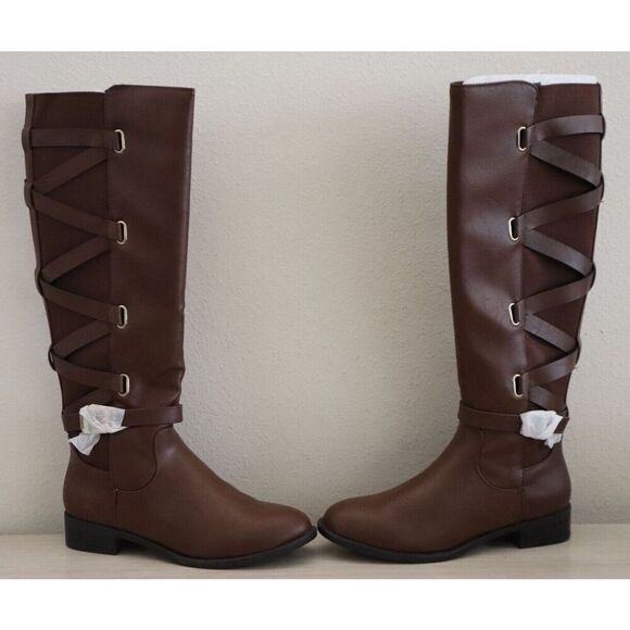 Thalia Sodi Women's Sz 6.5M Cognac Veronika Faux Leather Knee High Riding Boots - Picture 7 of 9